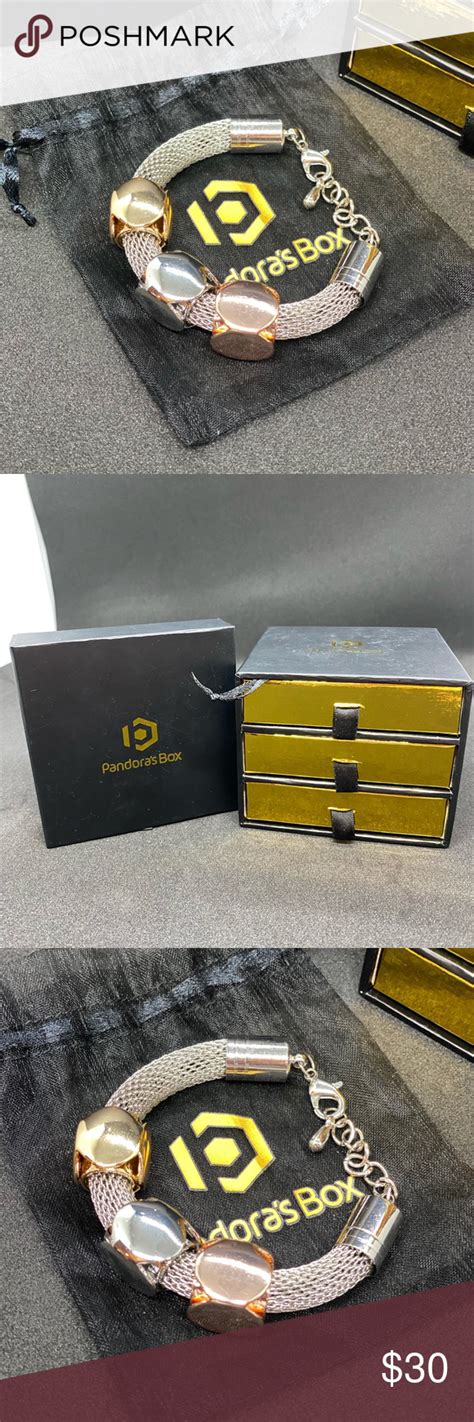 Pandora's Box Cube Charms Gold Metal Bracelet 